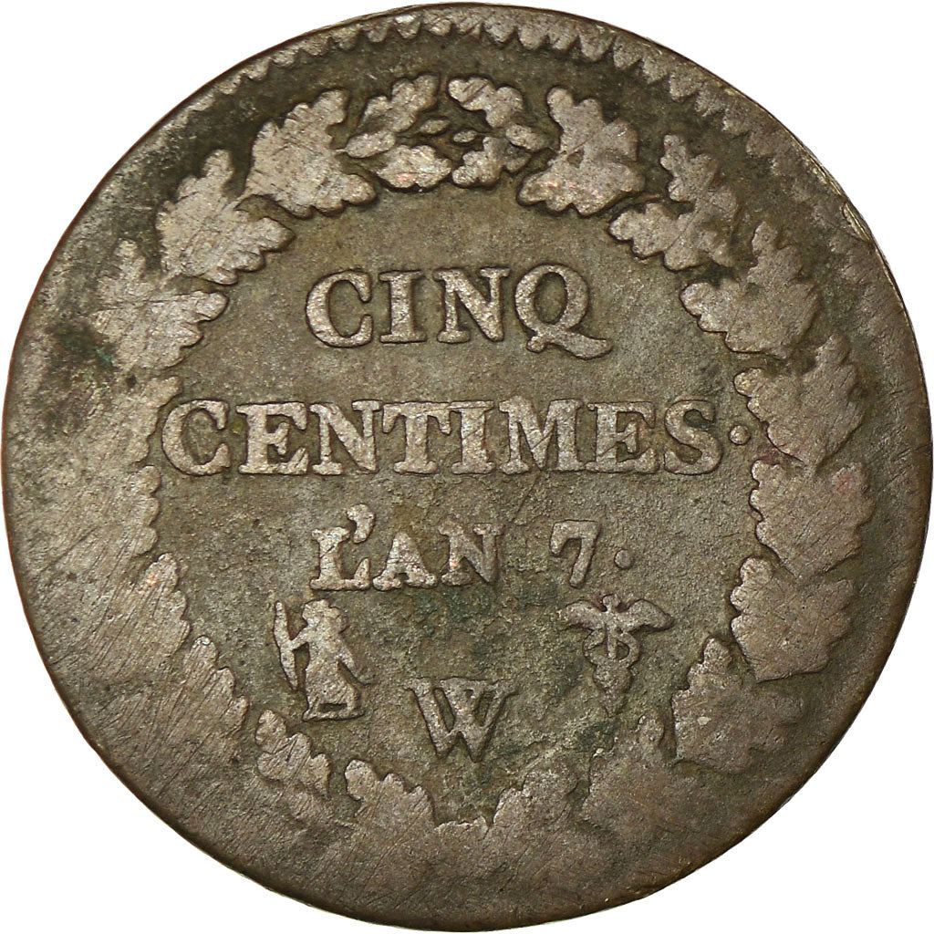 Monnaie, France, Dupré, 5 Centimes, 1798, Lille, TB, Bronze, Gadoury:126