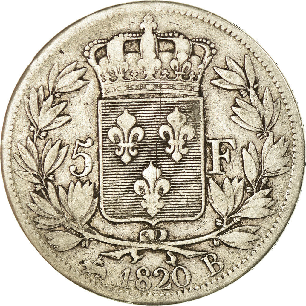 Coin, France, Louis XVIII, Louis XVIII, 5 Francs, 1820, Rouen, VF(30-35)