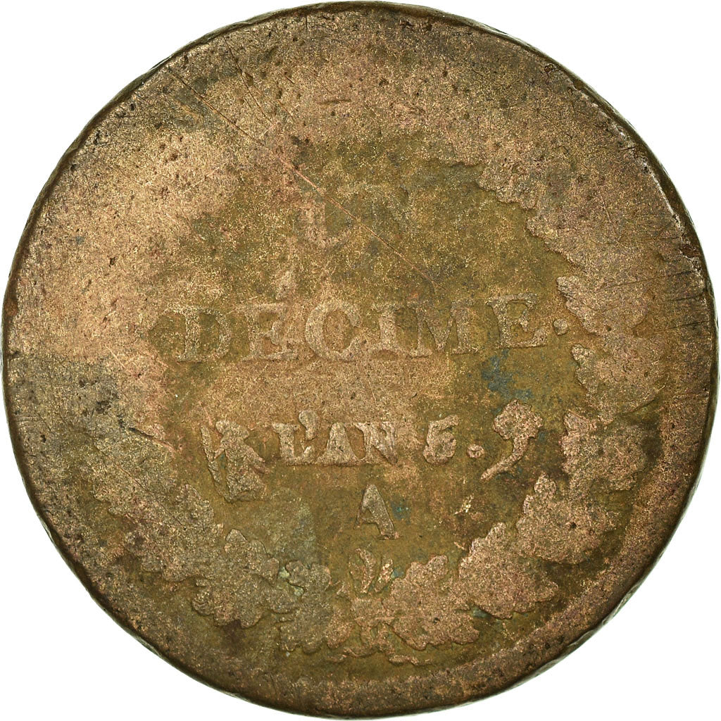 Moneda, Francia, Dupré, Decime, AN 5, Paris, BC, Bronce, KM:644.1, Gadoury:187