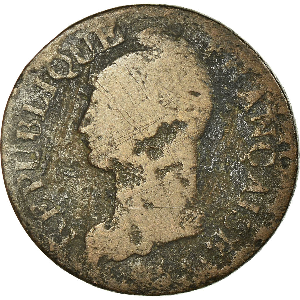 Moneta, Francia, Dupré, 5 Centimes, AN 8, Metz, B+, Bronzo, KM:640.2