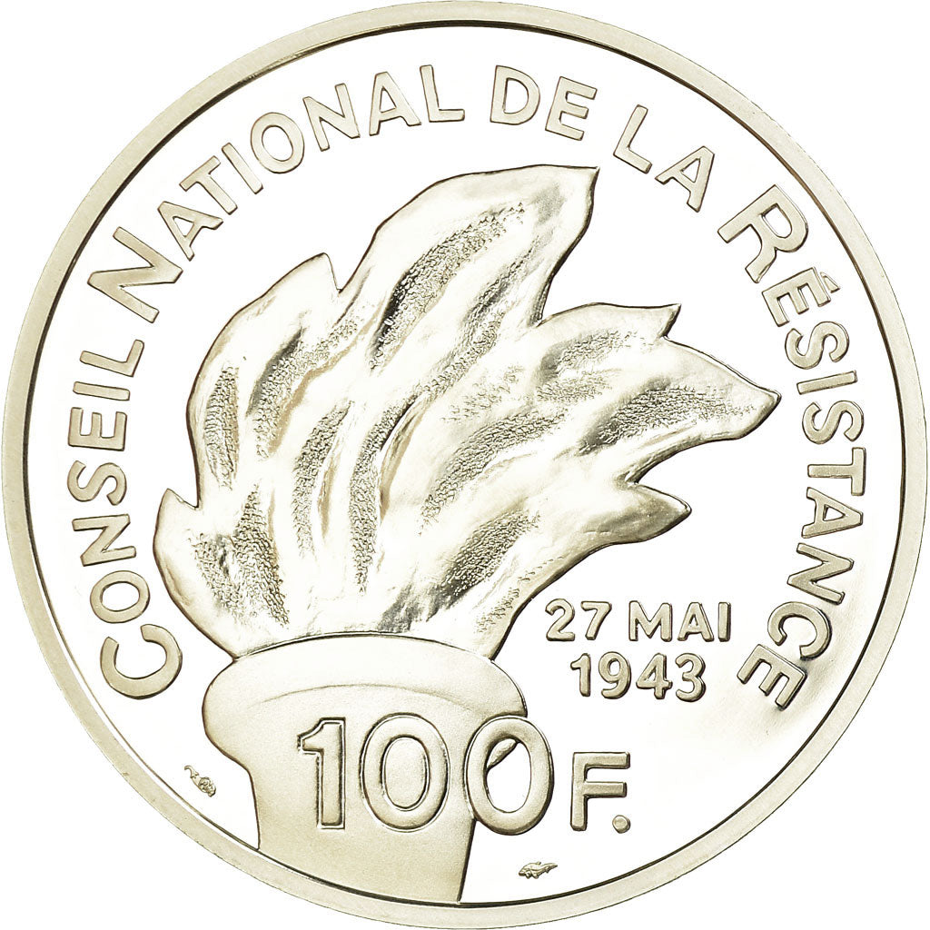 Munten, Frankrijk, Jean Moulin, 100 Francs, 1993, BE, FDC, Zilver, KM:1023