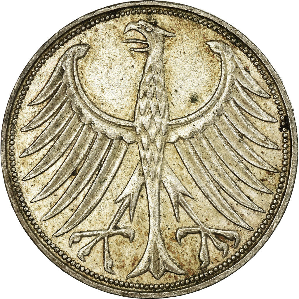 Coin, GERMANY - FEDERAL REPUBLIC, 5 Mark, 1951, Karlsruhe, AU(50-53), Silver