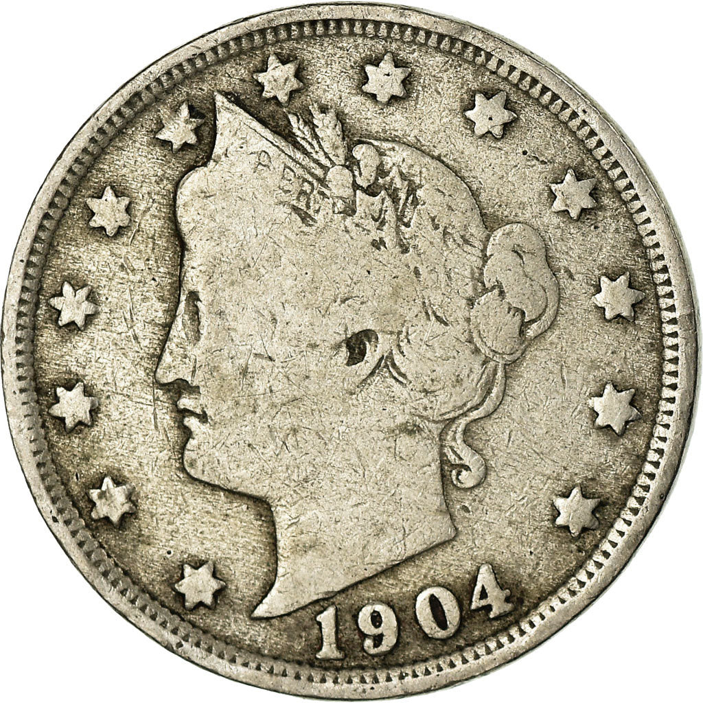 Moneta, USA, Liberty Nickel, 5 Cents, 1904, U.S. Mint, Philadelphia, VF(20-25)