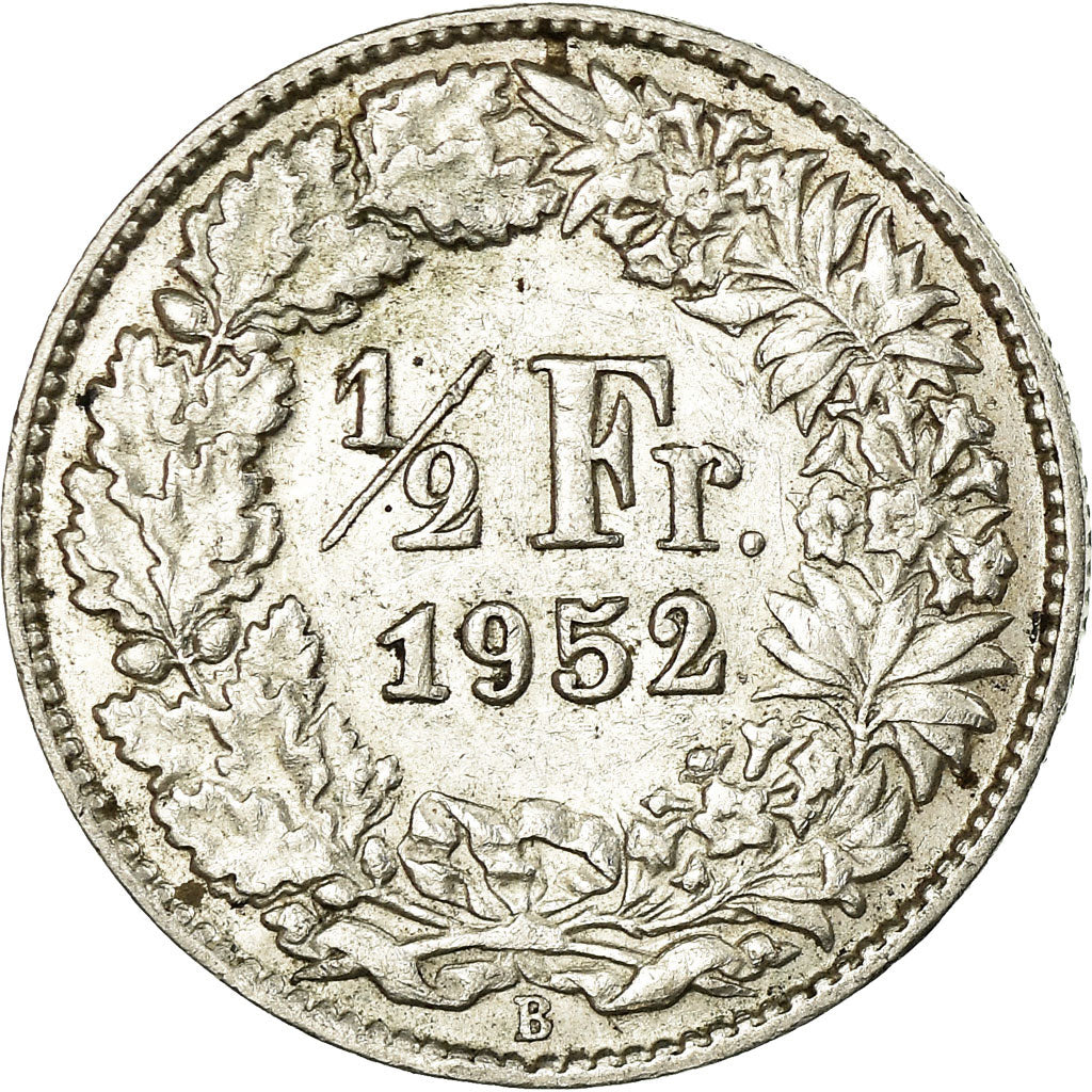Munten, Zwitserland, 1/2 Franc, 1952, Bern, ZF+, Zilver, KM:23