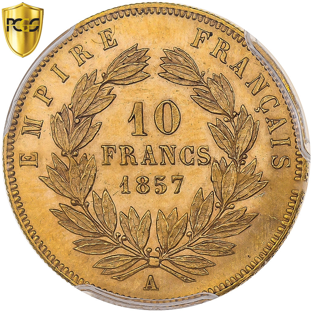 France, Napoléon III, 10 Francs, 1857, Paris, Or, PCGS, MS62, Gadoury:1014