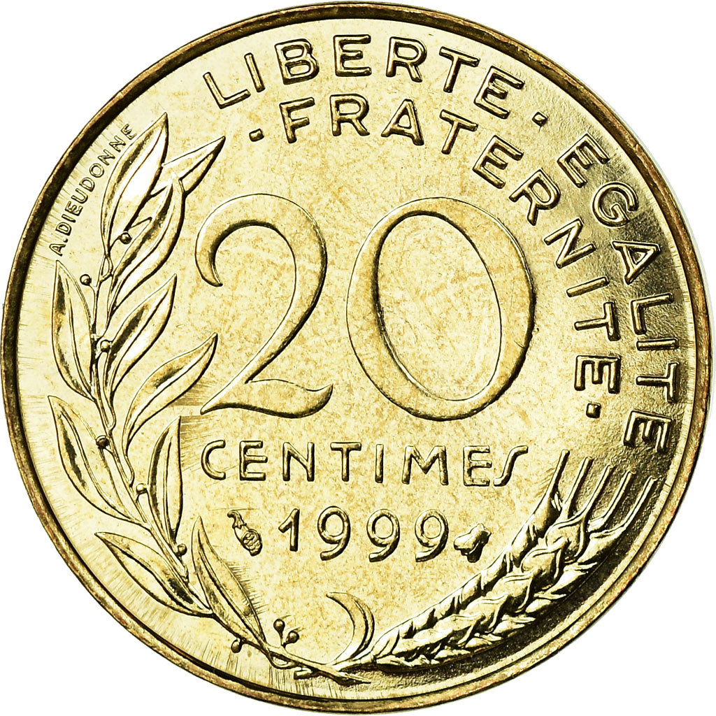Moneta, Francia, Marianne, 20 Centimes, 1999, Paris, FDC, Alluminio-bronzo