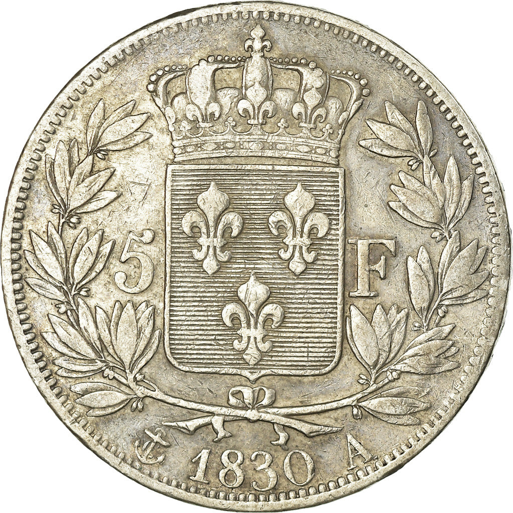 Moneda, Francia, Charles X, 5 Francs, 1830, Paris, BC+, Plata, KM:727