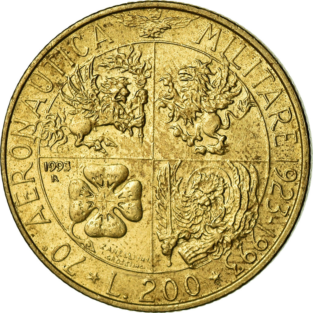 Coin, Italy, 200 Lire, 1993, Rome, AU(50-53), Aluminum-Bronze, KM:155