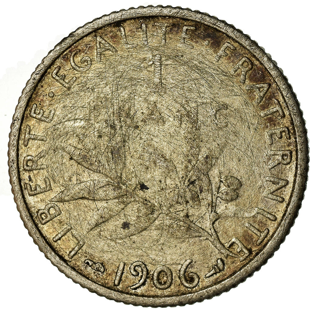 Moneda, Francia, Semeuse, Franc, 1906, Paris, BC+, Plata, KM:844.1, Gadoury:467