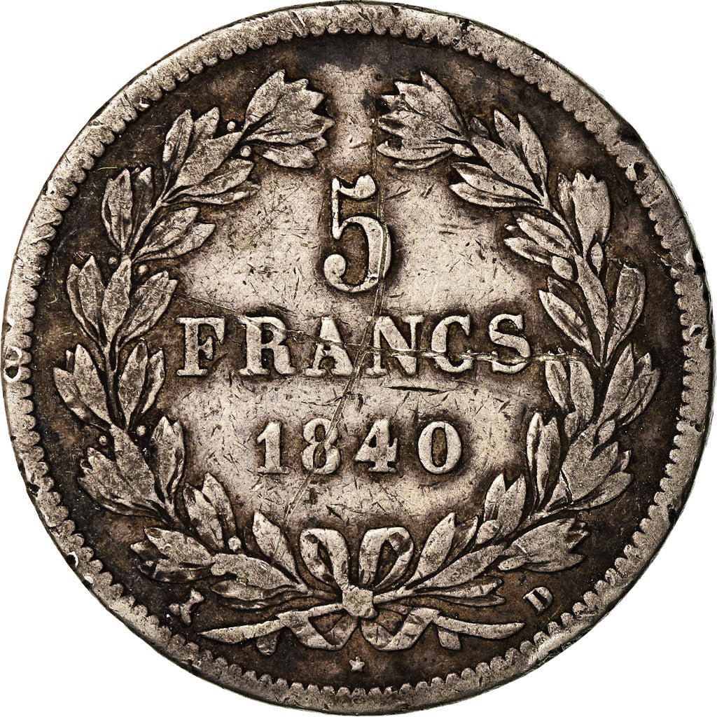 France, Louis-Philippe I, 5 Francs, 1840, Lyon, Silver, VF(30-35), Gadoury:678