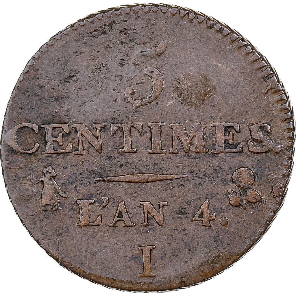 France, 5 Centimes, Dupré, AN 4, Limoges, Copper, VF(20-25), Gadoury:124