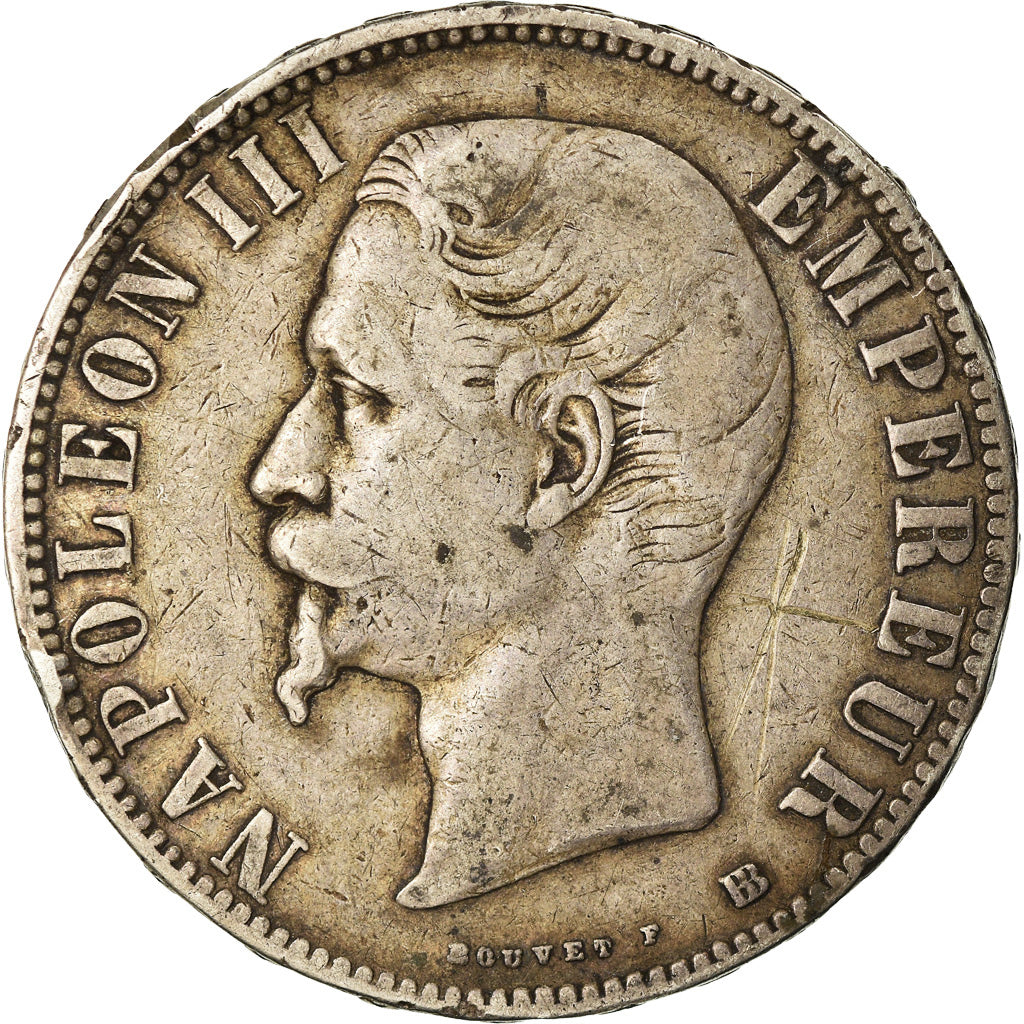 Moneda, Francia, Napoleon III, Napoléon III, 5 Francs, 1856, Strasbourg, BC+