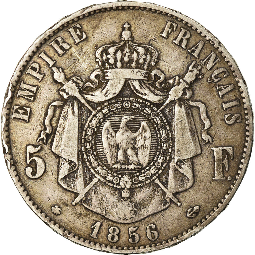 Moneda, Francia, Napoleon III, Napoléon III, 5 Francs, 1856, Strasbourg, BC+