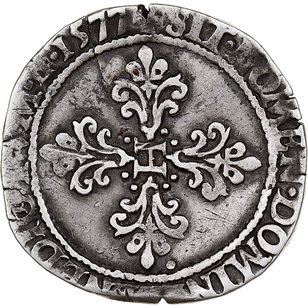 Francia, Henri III, 1/2 Franc au col plat, 1577, Troyes, Argento, MB+