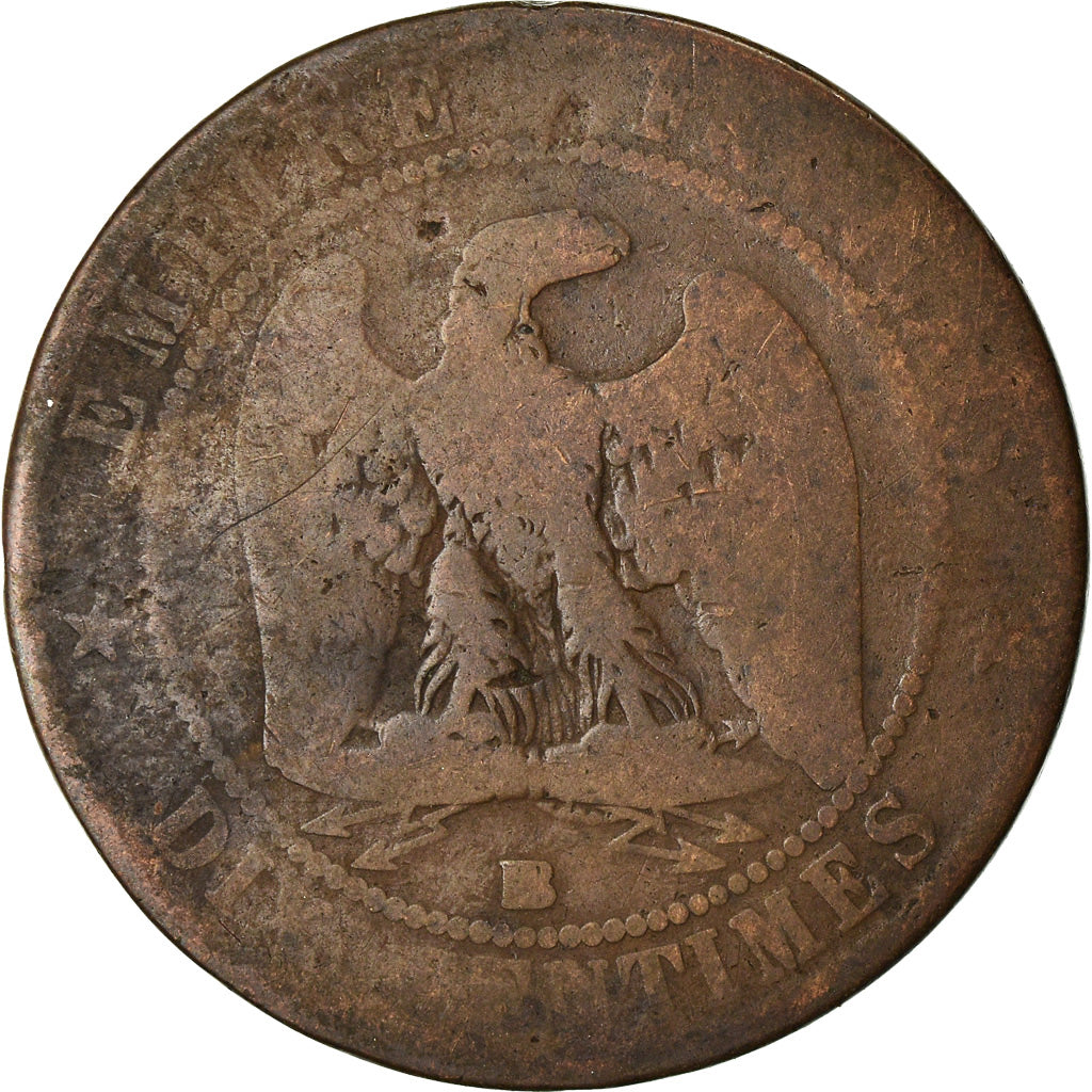 Moneda, Francia, Napoleon III, 10 Centimes, 1862, Strasbourg, BC, Bronce