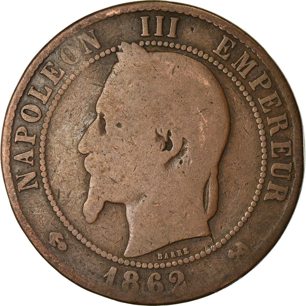 Moneda, Francia, Napoleon III, Napoléon III, 10 Centimes, 1862, Bordeaux, BC+