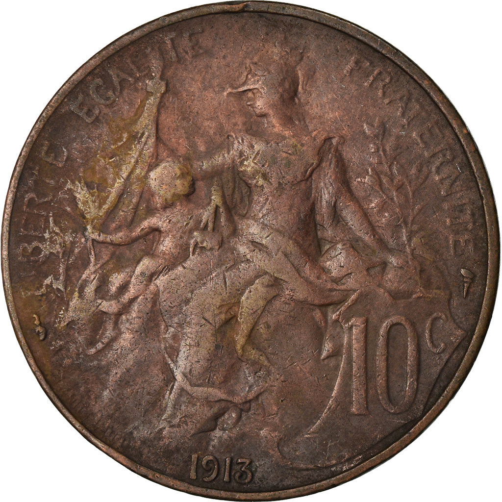 Moneda, Francia, Dupuis, 10 Centimes, 1913, Paris, BC+, Bronce, KM:843