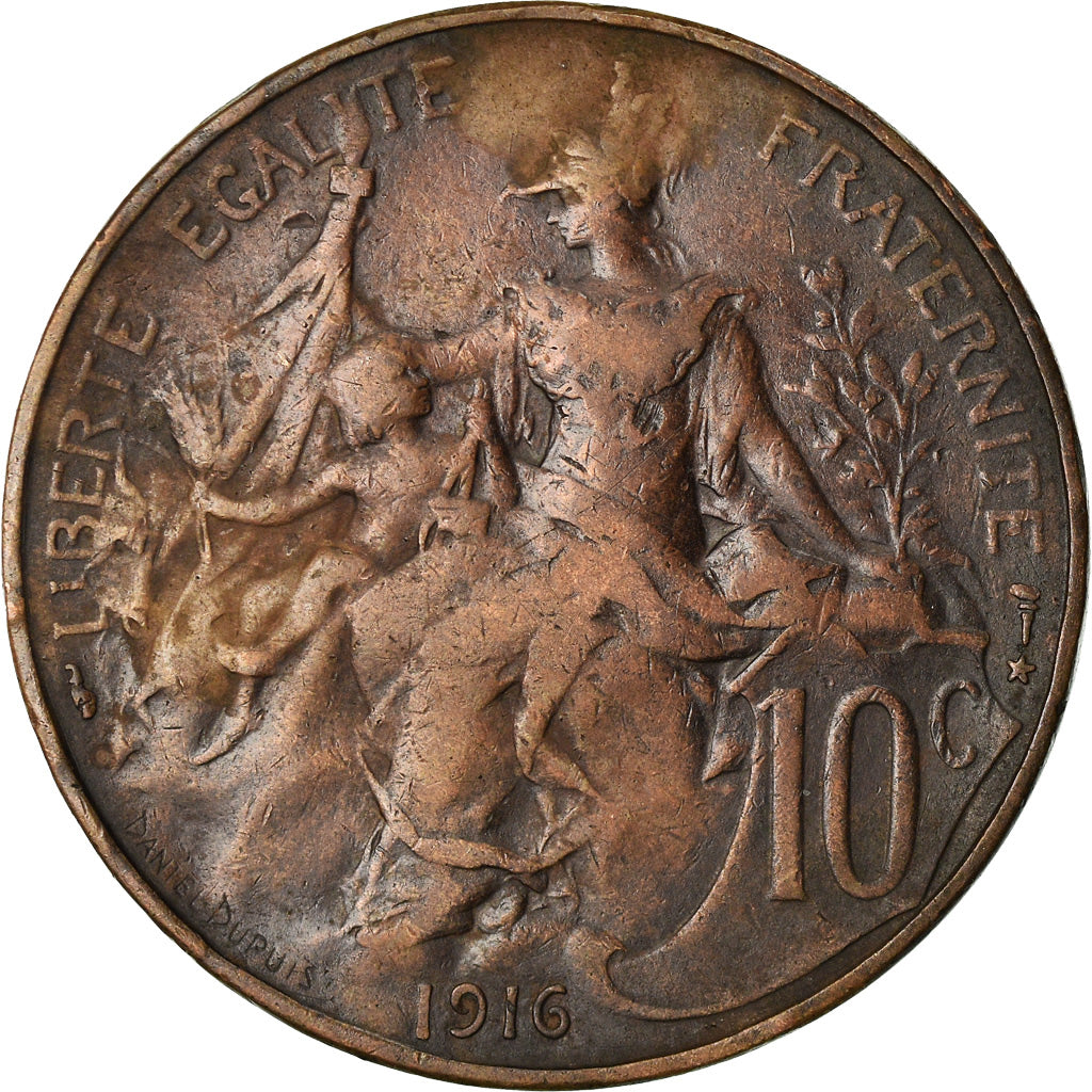Moneta, Francia, Dupuis, 10 Centimes, 1916, Paris, BB, Bronzo, KM:843