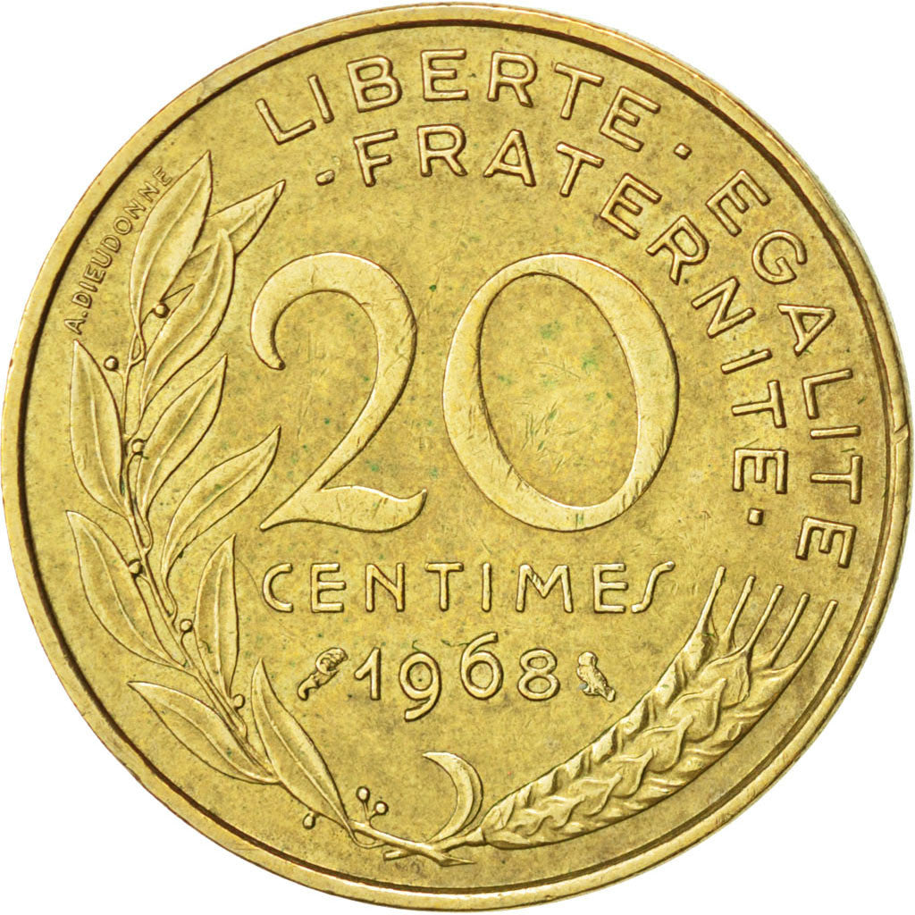 Coin, France, Marianne, 20 Centimes, 1968, EF(40-45), Aluminum-Bronze, KM:930