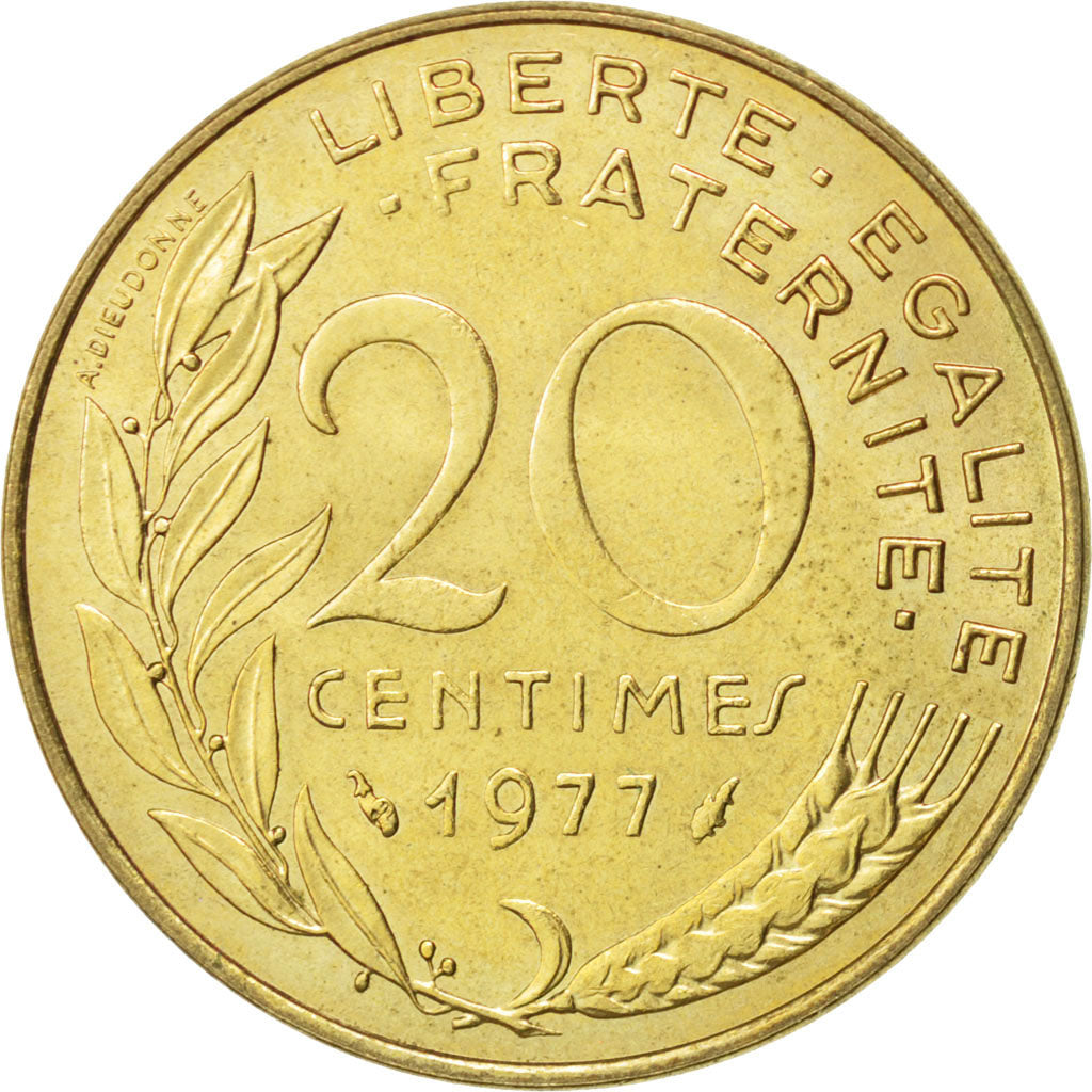 Coin, France, Marianne, 20 Centimes, 1977, MS(63), Aluminum-Bronze, KM:930