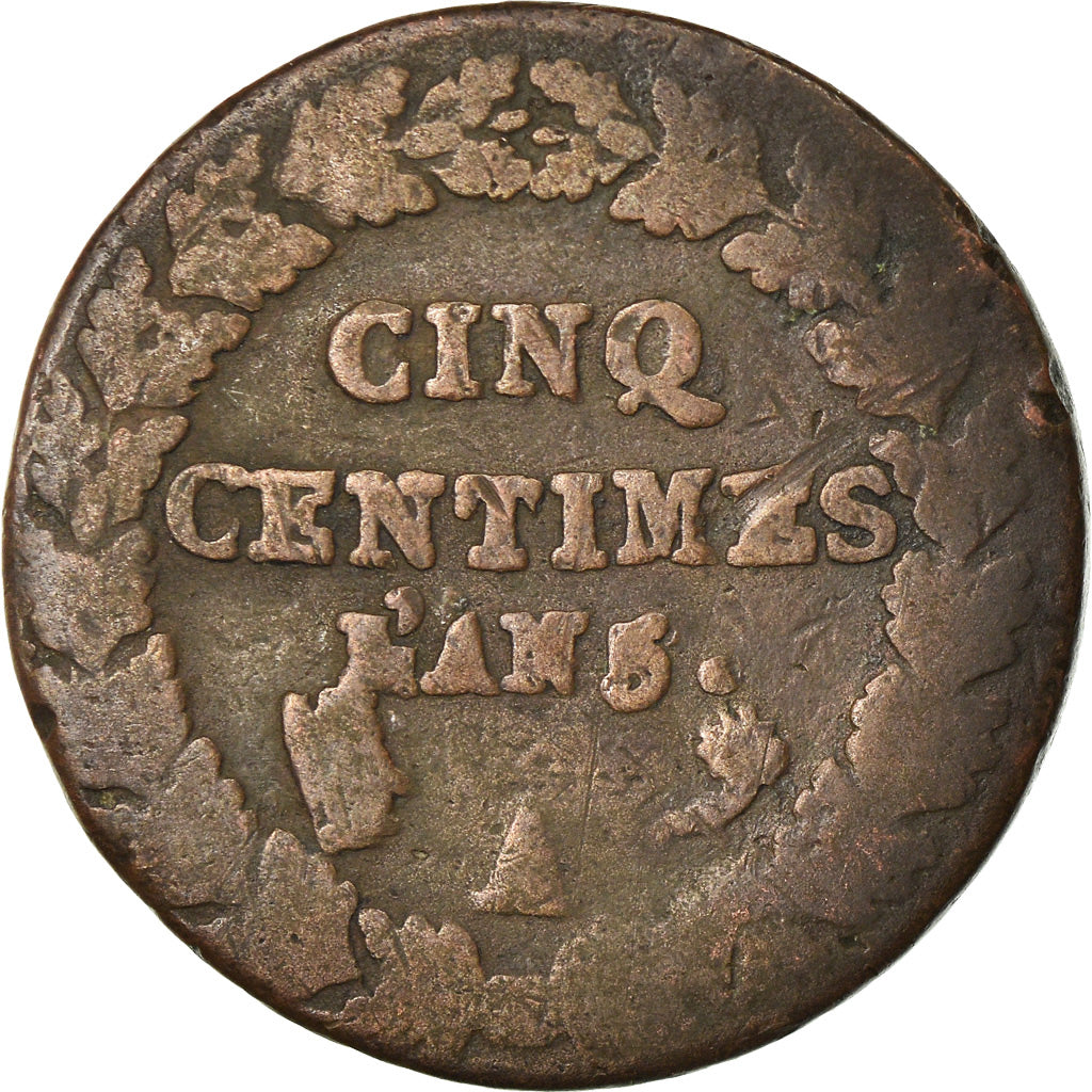 Moeda, França, Dupré, 5 Centimes, AN 5, Paris, VG(8-10), Bronze, KM:640.1