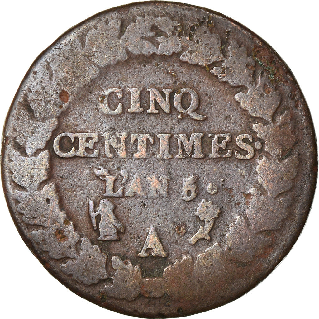 Coin, France, Dupré, 5 Centimes, AN 5, Paris, F(12-15), Bronze, KM:640.1