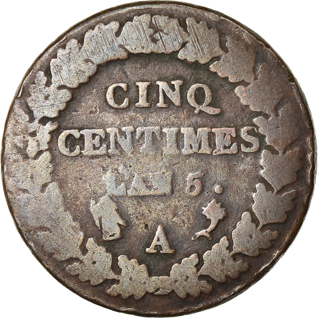 Moneta, Francja, Dupré, 5 Centimes, AN 5, Paris, F(12-15), Bronze, KM:640.1