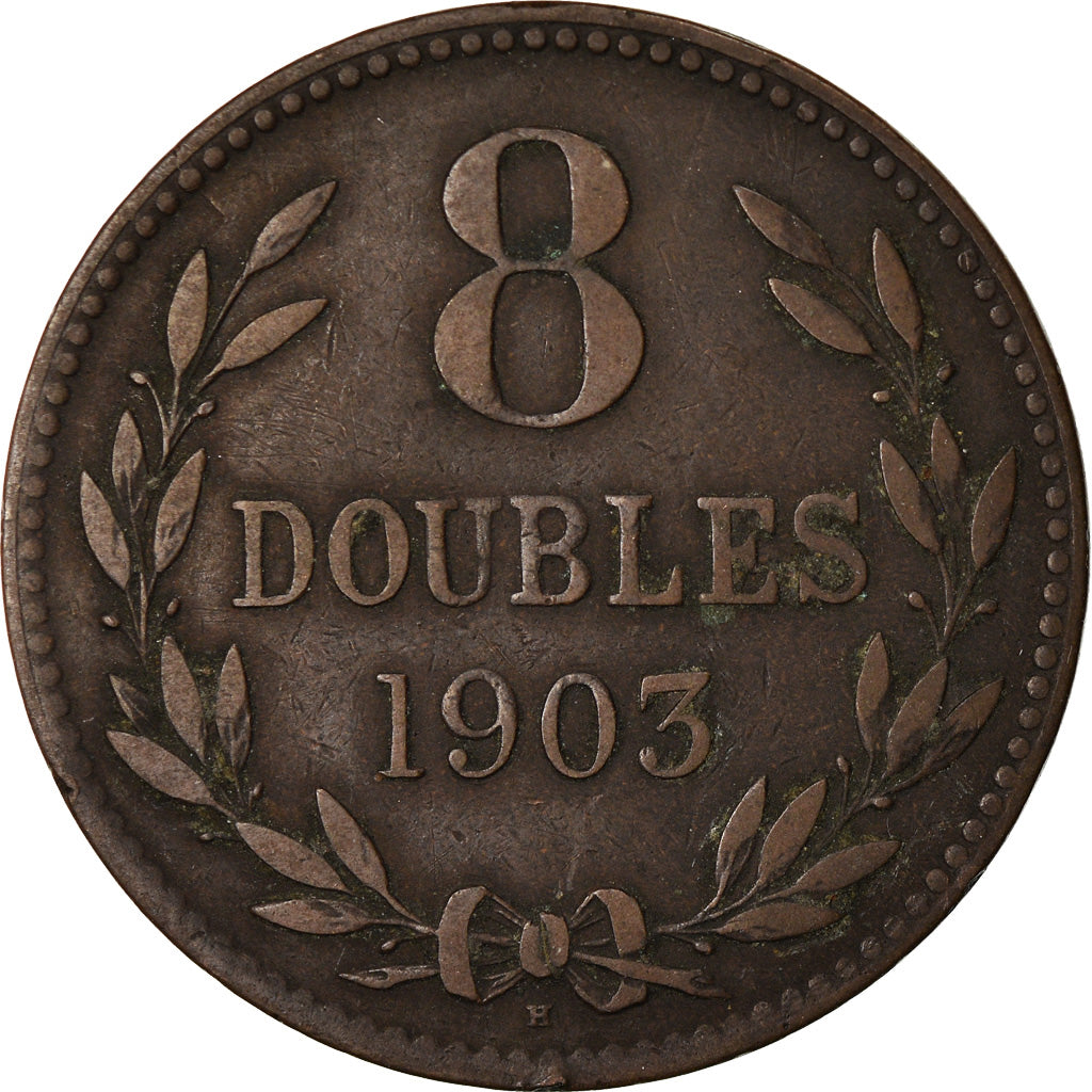 Monnaie, Guernsey, 8 Doubles, 1903, Heaton, Birmingham, TB+, Bronze, KM:7