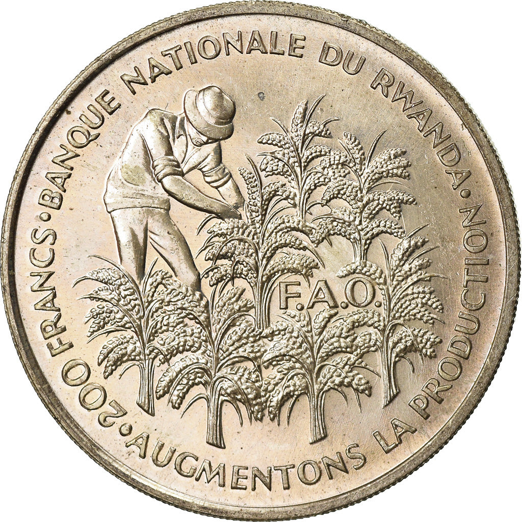 Moneda, Ruanda, 200 Francs, 1972, EBC, Plata, KM:11