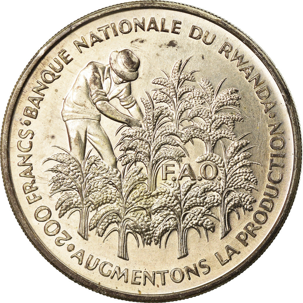 Moneta, Ruanda, 200 Francs, 1972, SPL, Argento, KM:11