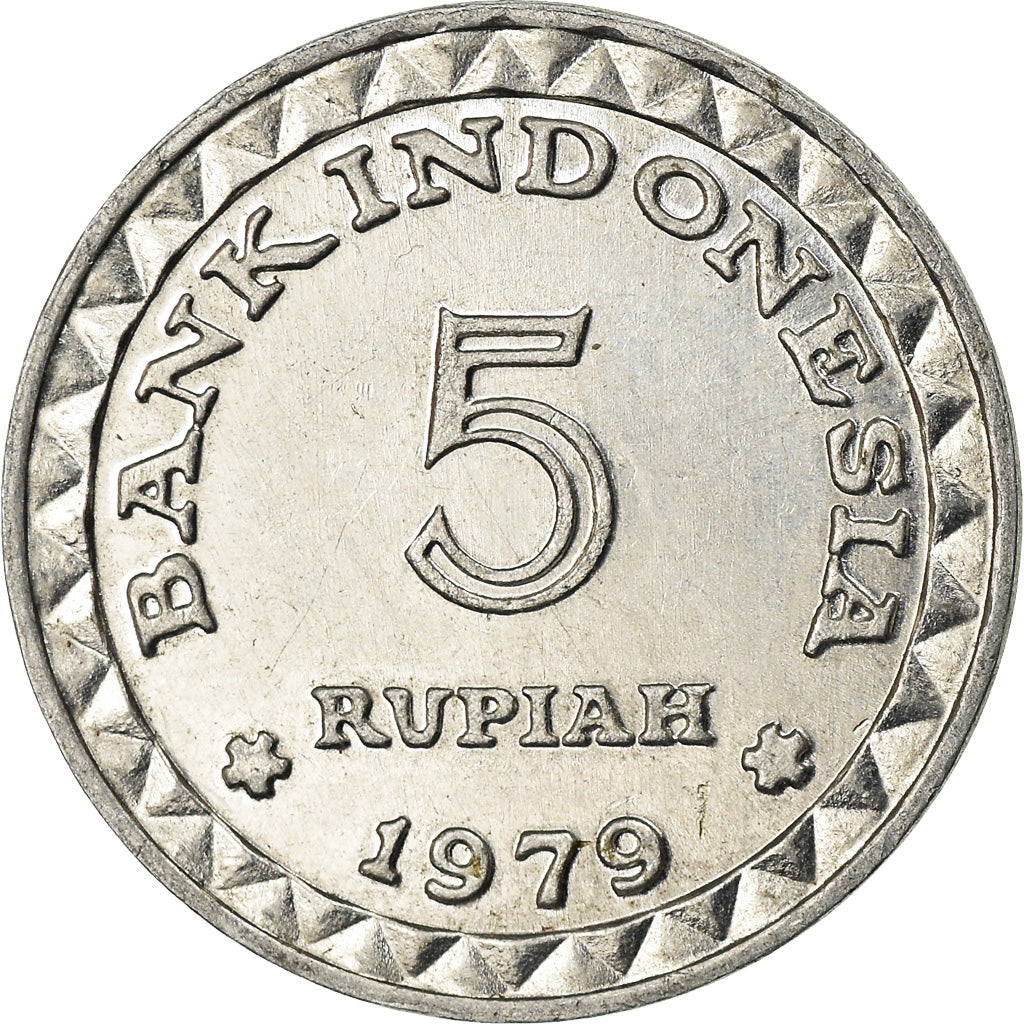 Moneda, Indonesia, 5 Rupiah, 1979, SC, Aluminio, KM:43