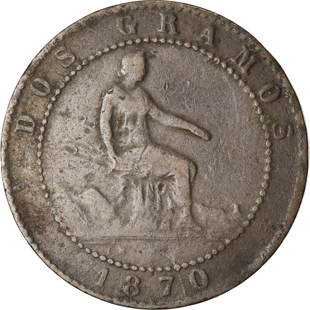 Munten, Spanje, Provisional Government, 2 Centimos, 1870, Madrid, FR, Koper