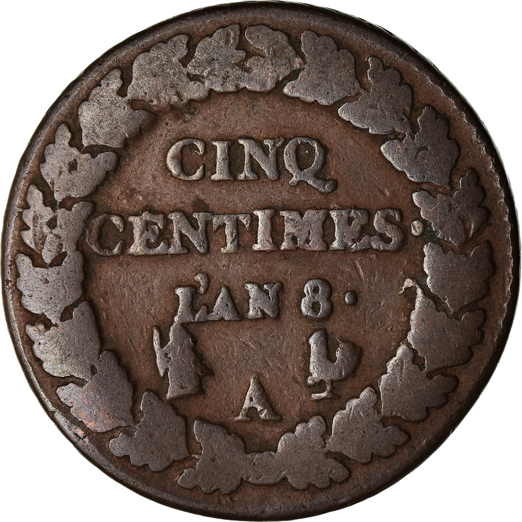 Münze, Frankreich, Dupré, 5 Centimes, AN 8, Paris, SGE+, Bronze, KM:640.1