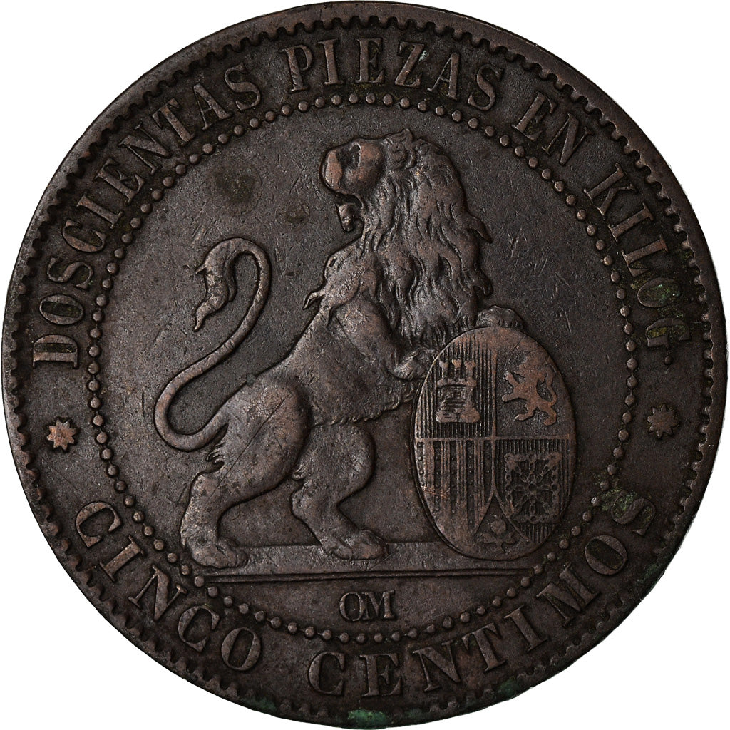 Münze, Spanien, Provisional Government, 5 Centimos, 1870, Barcelona, SS