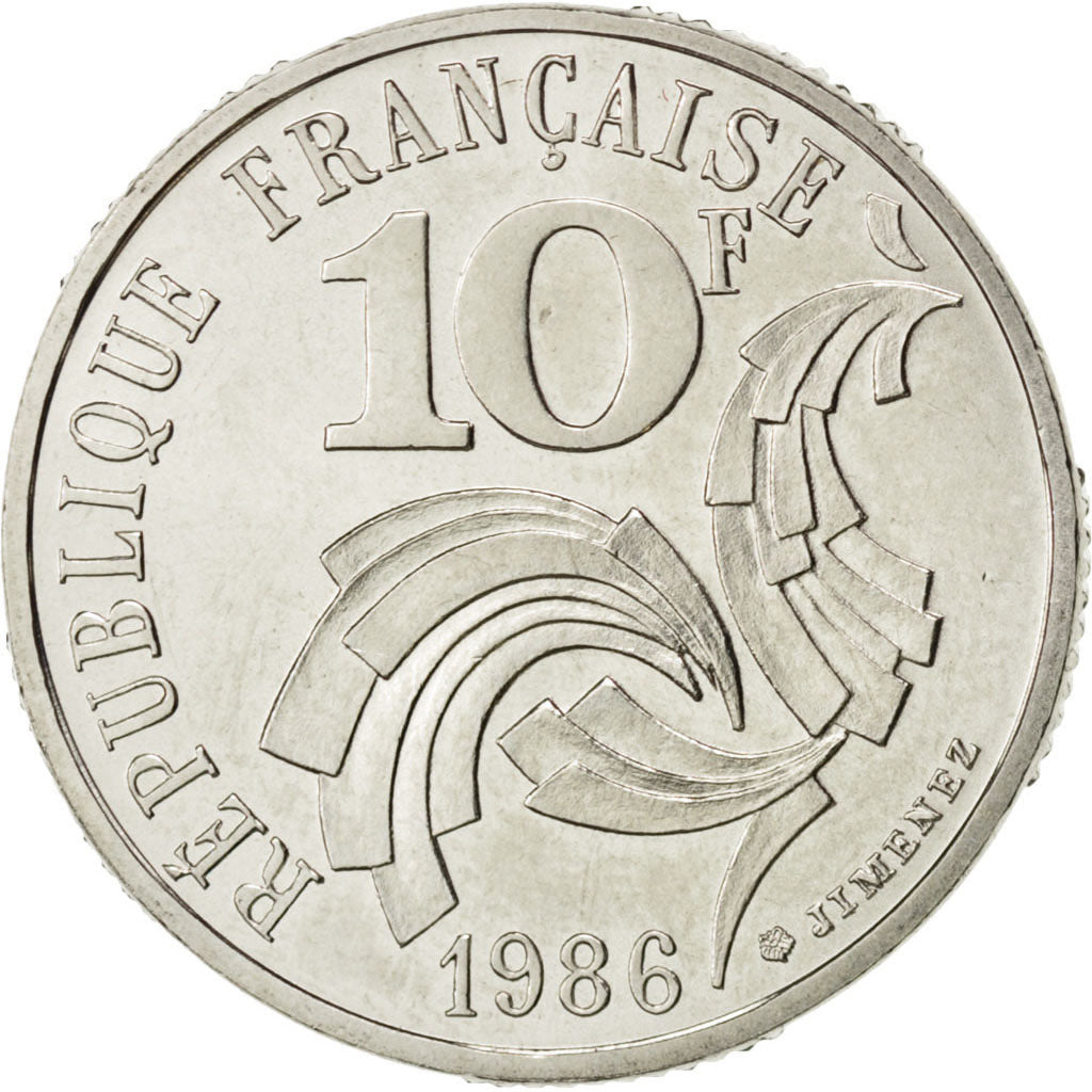 Coin, France, Jimenez, 10 Francs, 1986, MS(63), Nickel, KM:959, Gadoury:824