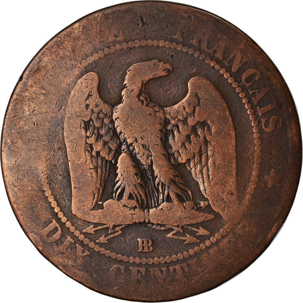 Moeda, França, Napoleon III, Napoléon III, 10 Centimes, 1855, Strasbourg