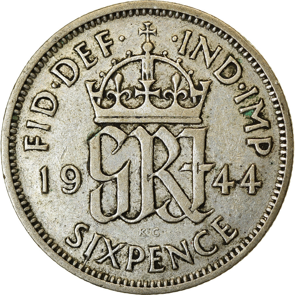 Moneda, Gran Bretaña, George VI, 6 Pence, 1944, BC+, Plata, KM:852