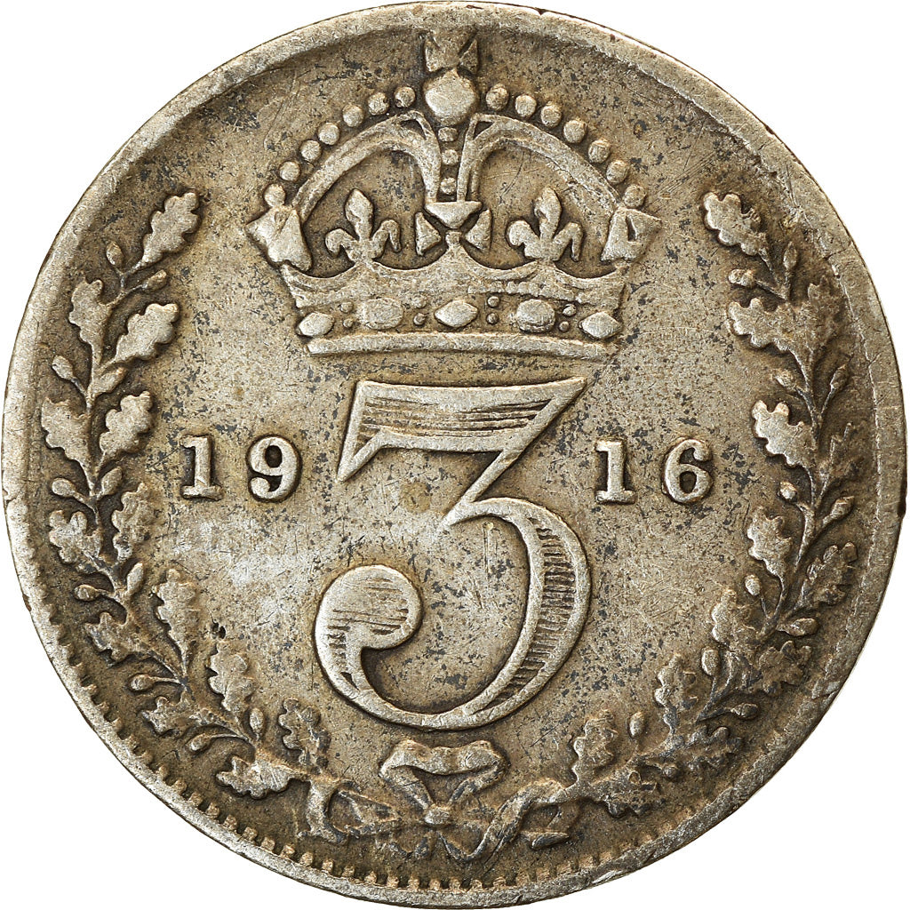 Coin, Great Britain, George V, 3 Pence, 1916, VF(30-35), Silver, KM:813