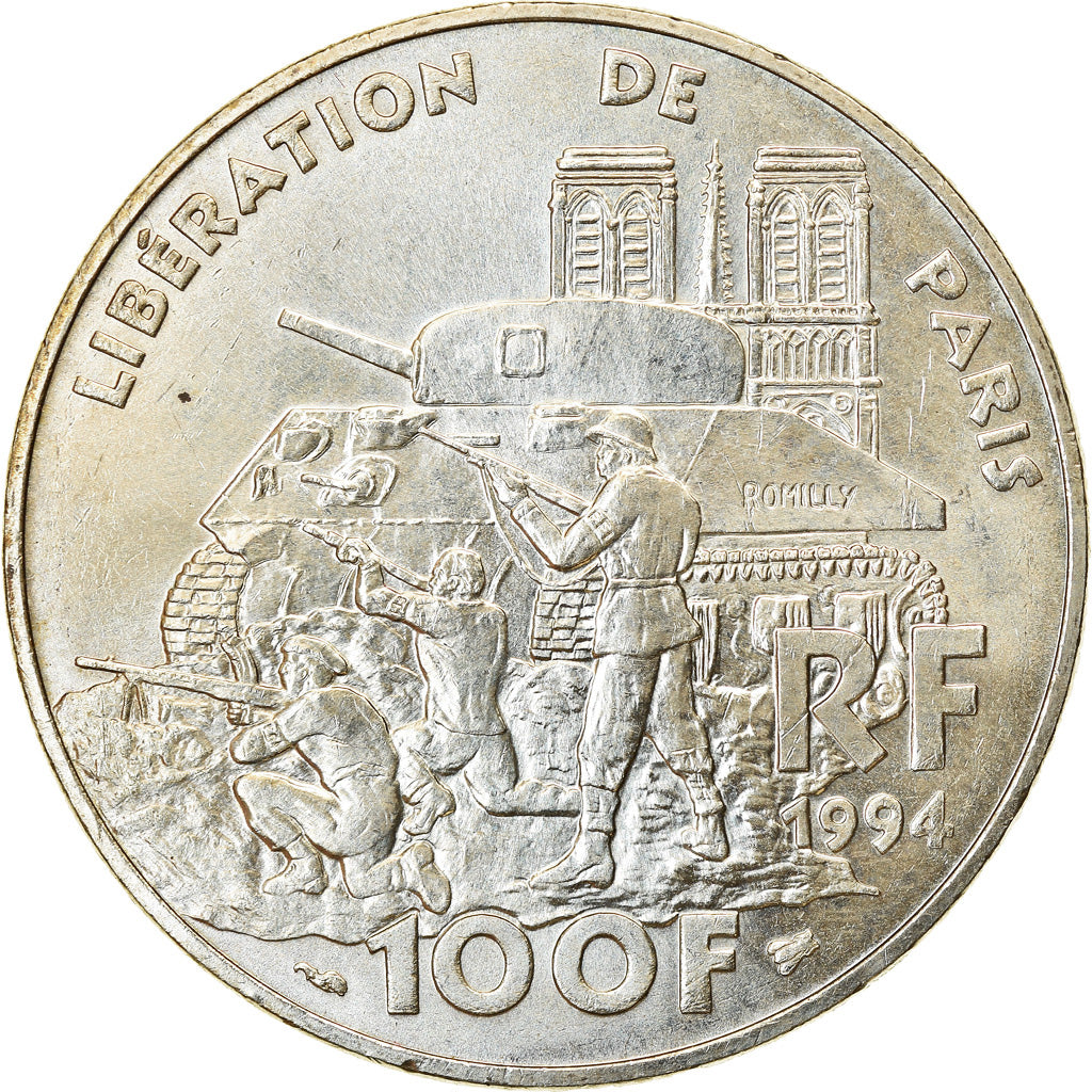 Coin, France, Libération de Paris, 100 Francs, 1994, AU(55-58), Silver