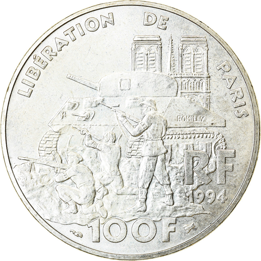 Coin, France, Libération de Paris, 100 Francs, 1994, AU(55-58), Silver