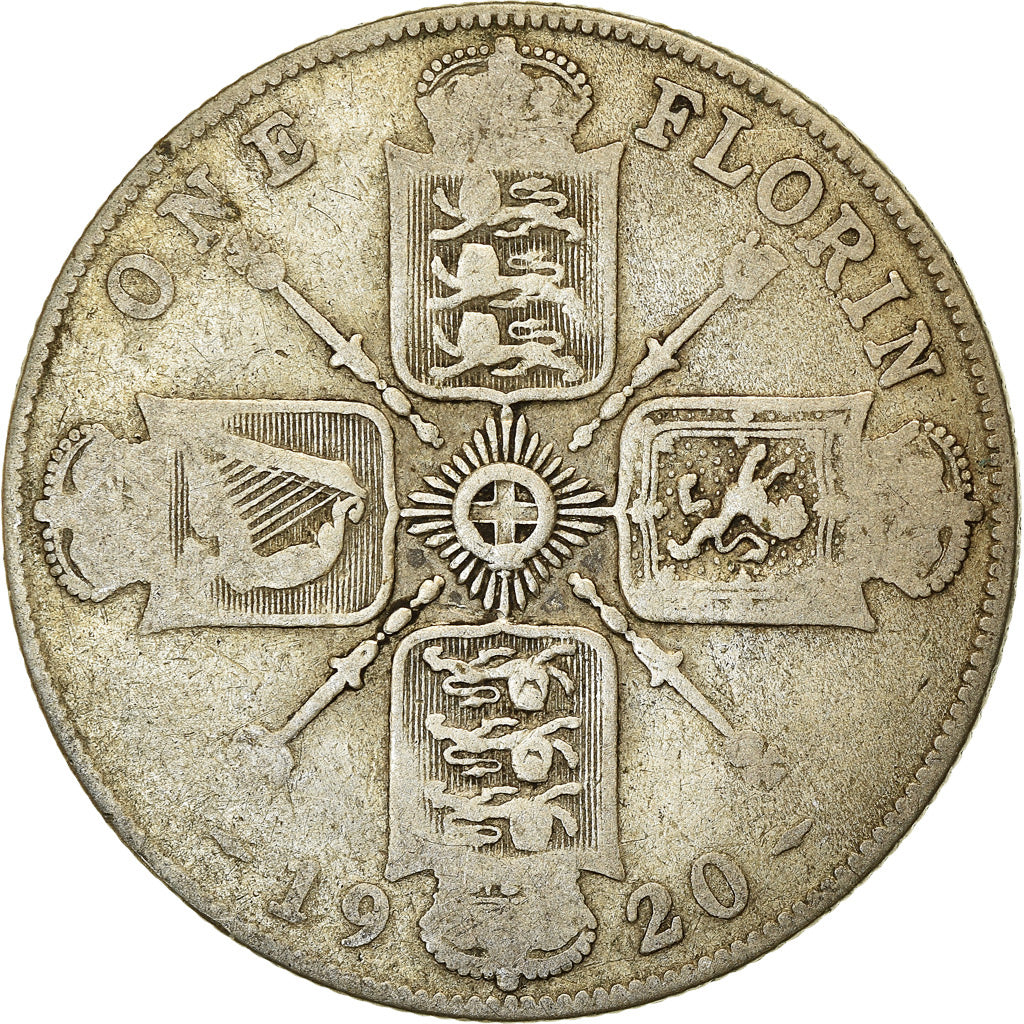 Monnaie, Grande-Bretagne, George V, Florin, Two Shillings, 1920, TB, Argent