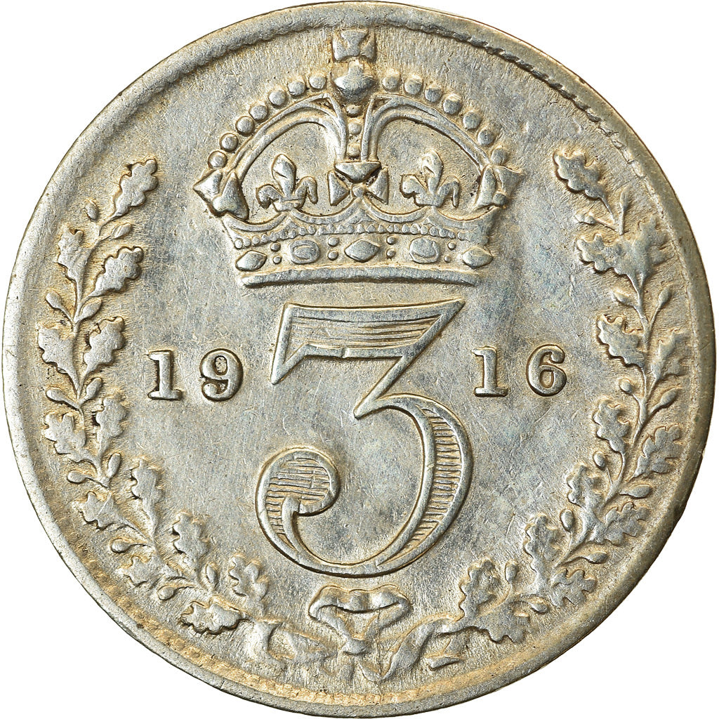 Coin, Great Britain, George V, 3 Pence, 1916, VF(20-25), Silver, KM:813