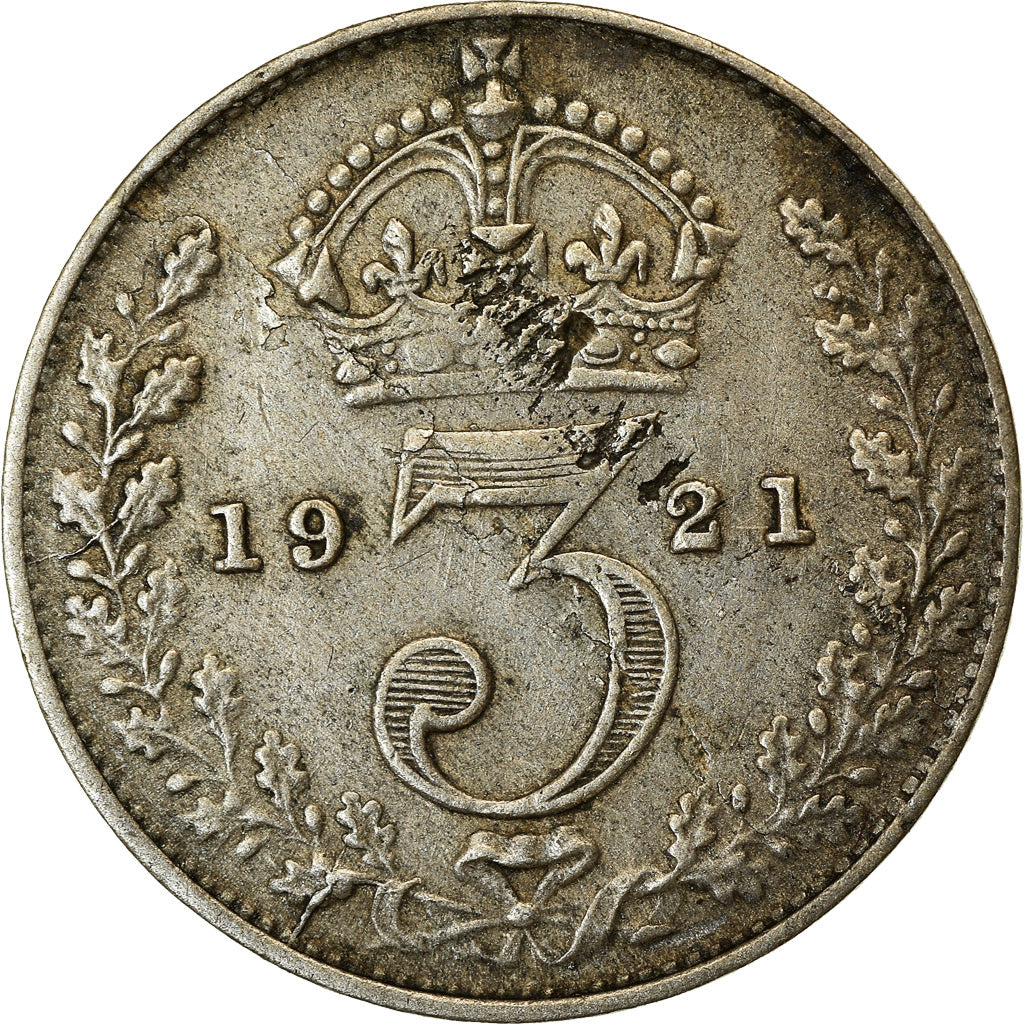 Coin, Great Britain, George V, 3 Pence, 1921, VF(30-35), Silver, KM:813a