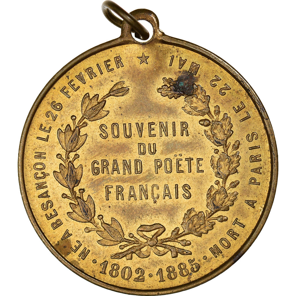 France, Medal, Souvenir de Victor Hugo, Arts & Culture, 1885, AU(50-53), Brass
