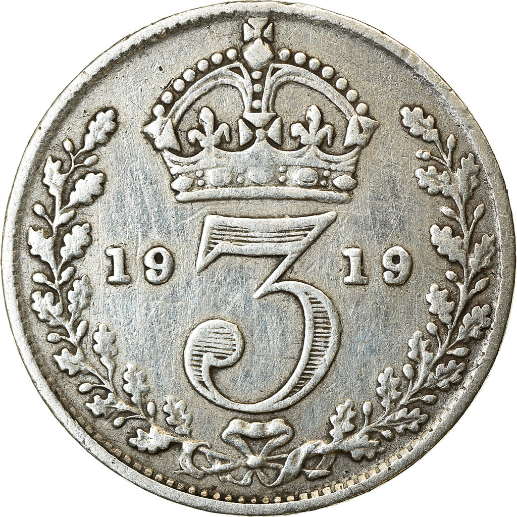 Moneta, Gran Bretagna, George V, 3 Pence, 1919, MB+, Argento, KM:813