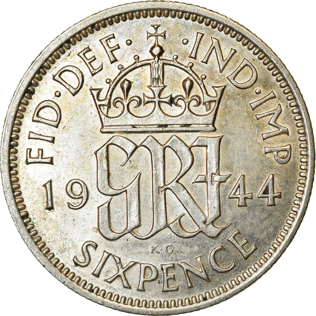 Coin, Great Britain, George VI, 6 Pence, 1944, AU(55-58), Silver, KM:852