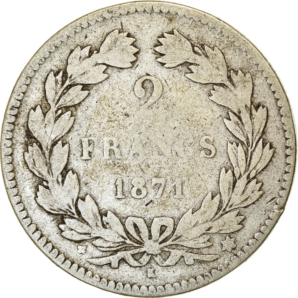 Coin, France, Cérès, 2 Francs, 1871, Bordeaux, VF(20-25), Silver, KM:816.2