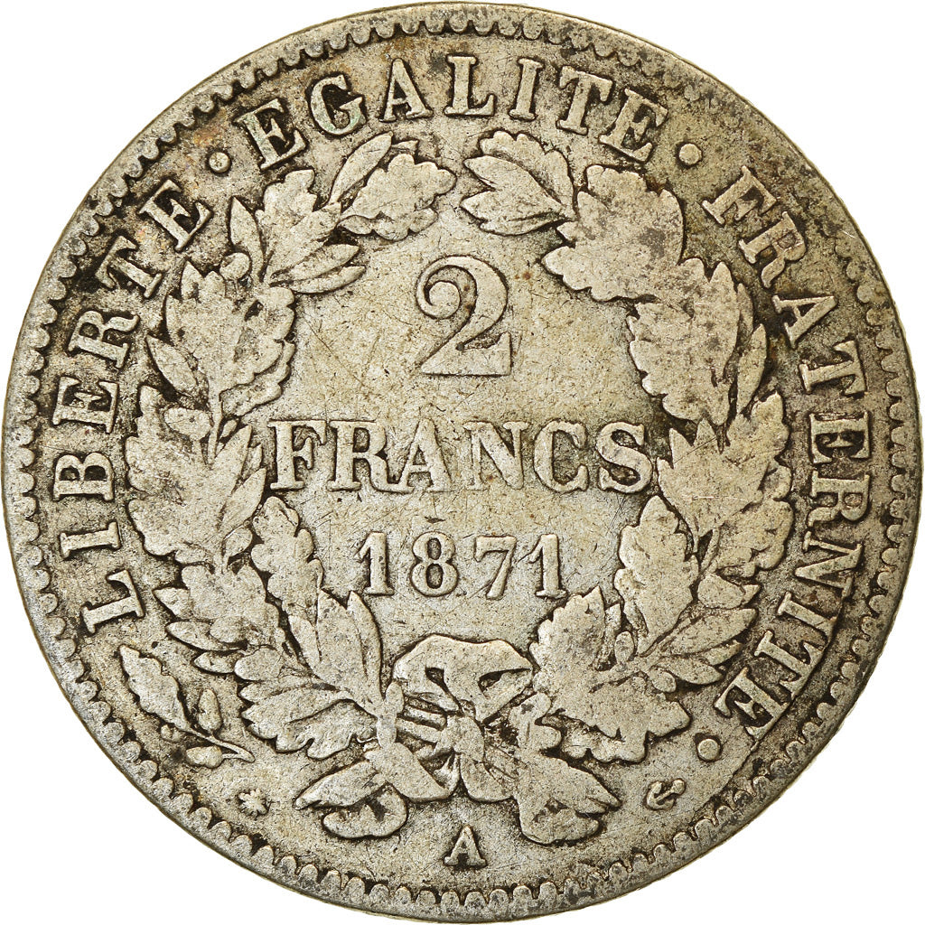 Monnaie, France, Cérès, 2 Francs, 1871, Paris, TB, Argent, Gadoury:530