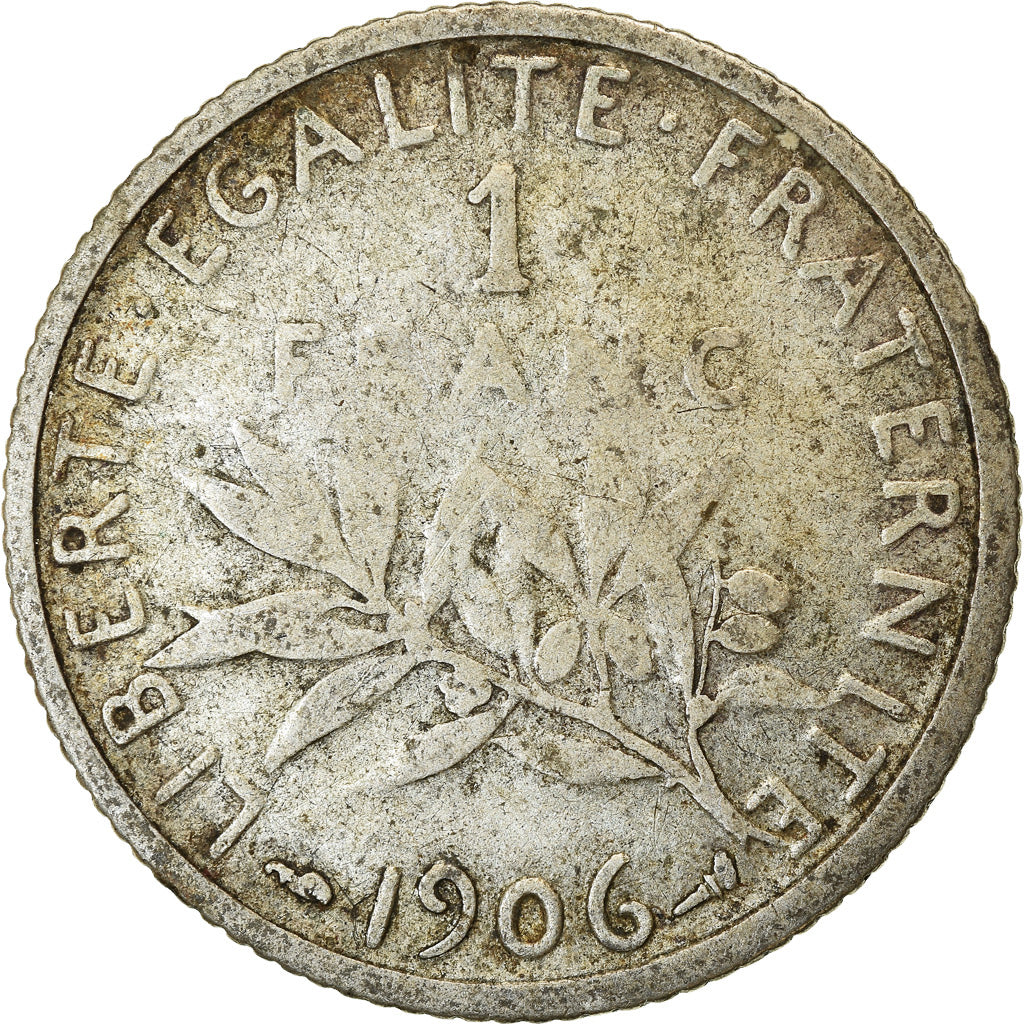 Moneda, Francia, Semeuse, Franc, 1906, Paris, BC, Plata, KM:844.1, Gadoury:467