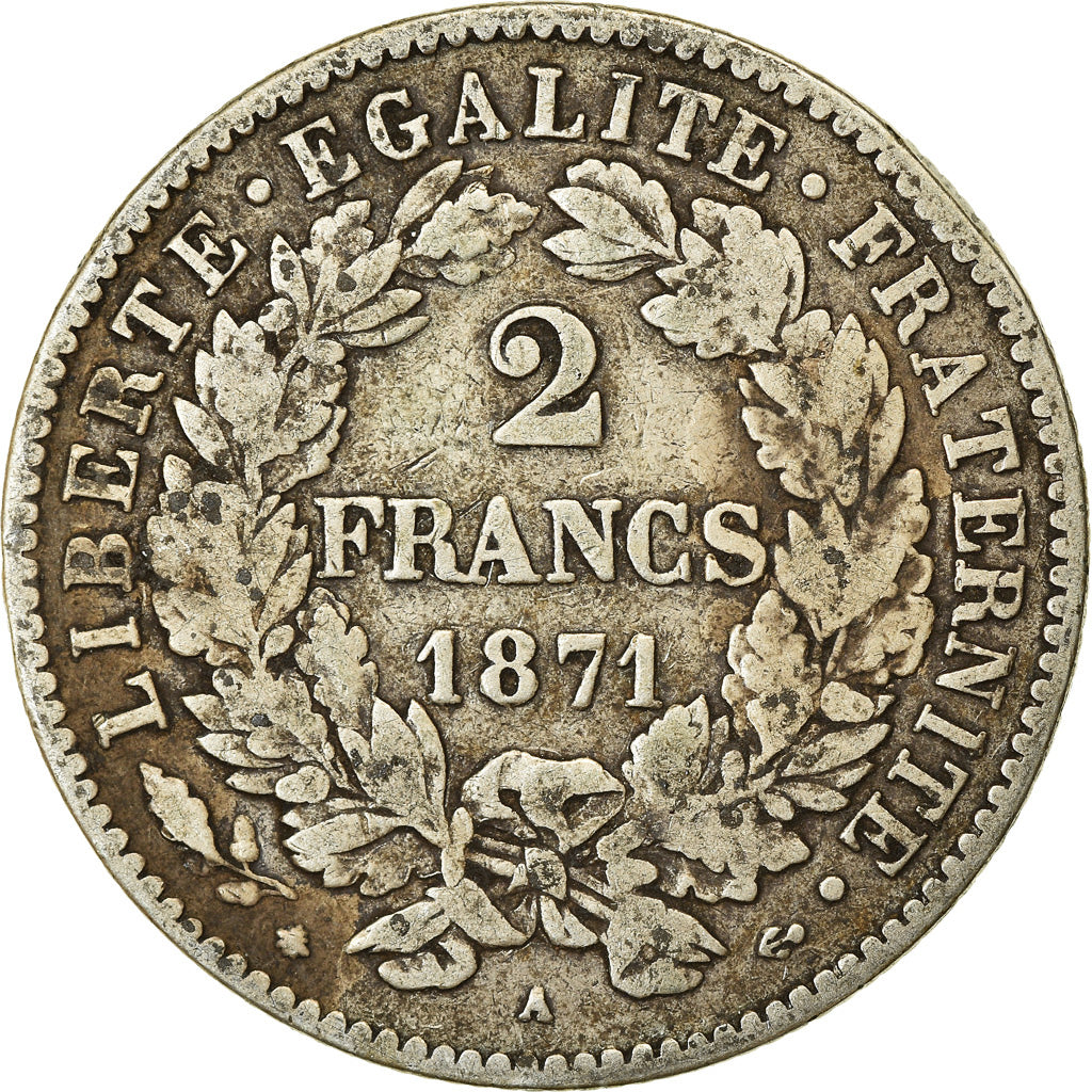 Münze, Frankreich, Cérès, 2 Francs, 1871, Paris, S, Silber, KM:817.1